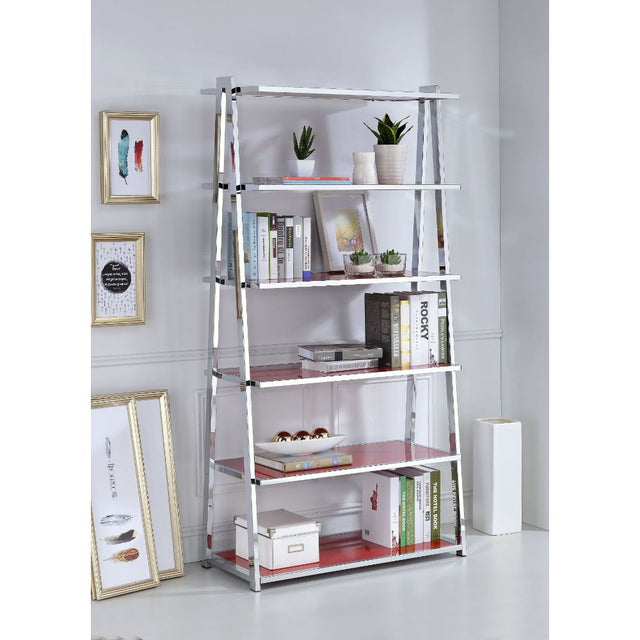 Coleen Red/Chrome Bookshelf - Ornate Home