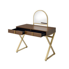 Coleen Walnut Vanity Desk w/Mirror & Jewelry Tray - Ornate Home