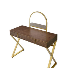 Coleen Walnut Vanity Desk w/Mirror & Jewelry Tray - Ornate Home