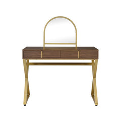 Coleen Walnut Vanity Desk w/Mirror & Jewelry Tray - Ornate Home