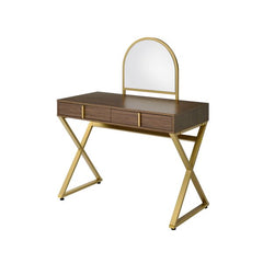 Coleen Walnut Vanity Desk w/Mirror & Jewelry Tray - Ornate Home