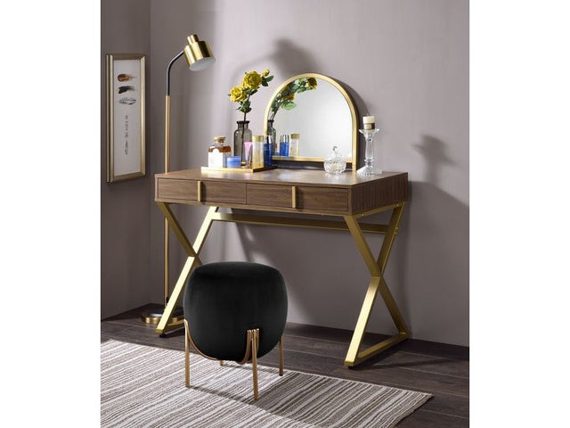 Coleen Walnut Vanity Desk w/Mirror & Jewelry Tray - Ornate Home