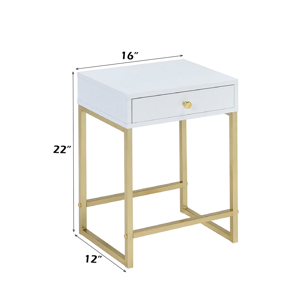 Coleen White & Brass Side Table - Ornate Home