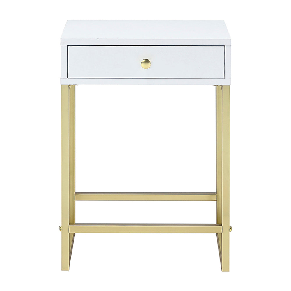 Coleen White & Brass Side Table - Ornate Home