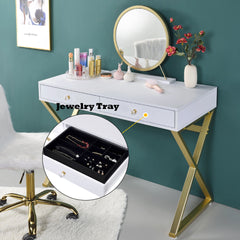 Coleen White Vanity Desk w/Mirror & Jewelry Tray - Ornate Home