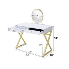 Coleen White Vanity Desk w/Mirror & Jewelry Tray - Ornate Home