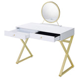 Coleen White Vanity Desk w/Mirror & Jewelry Tray - Ornate Home