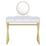Coleen White Vanity Desk w/Mirror & Jewelry Tray - Ornate Home