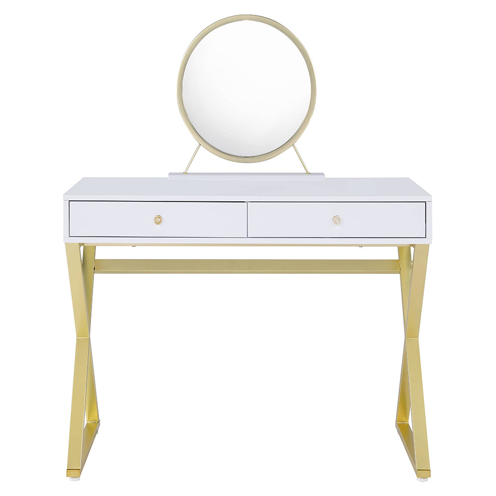 Coleen White Vanity Desk w/Mirror & Jewelry Tray - Ornate Home