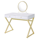 Coleen White Vanity Desk w/Mirror & Jewelry Tray - Ornate Home