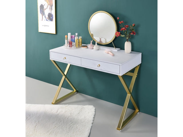 Coleen White Vanity Desk w/Mirror & Jewelry Tray - Ornate Home