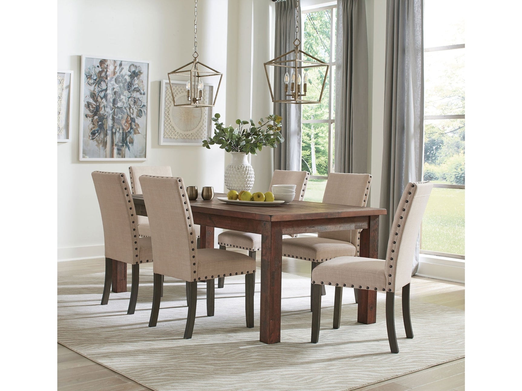 Coleman Rustic Golden Brown  7-piece Dining Room Set with Parson Chairs - Ornate Home