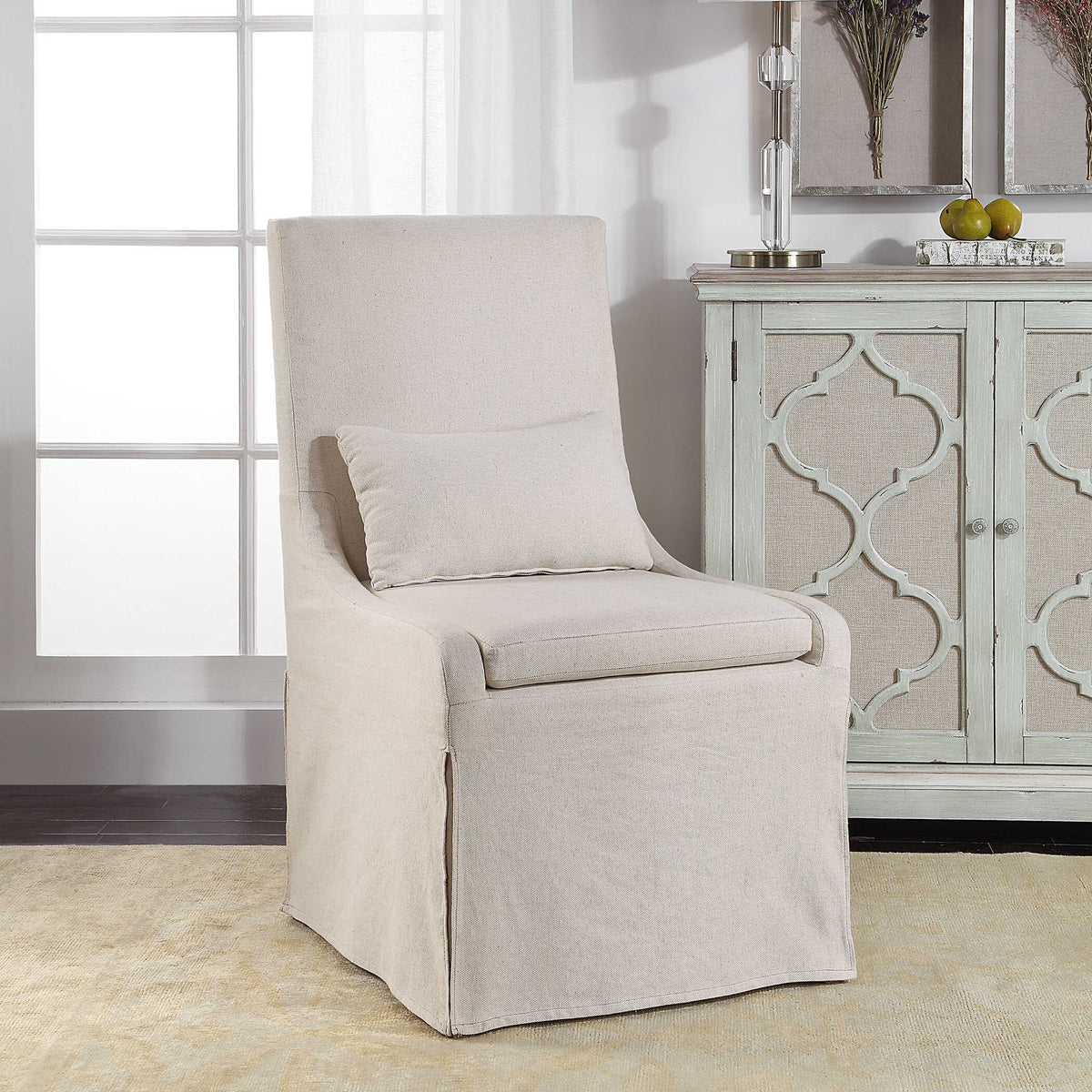 Coley White Linen Armless Chair - Ornate Home