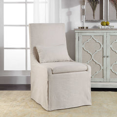 Coley White Linen Armless Chair - Ornate Home