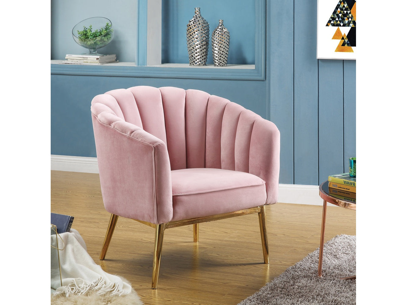 Colla Blush Pink Velvet & Gold Accent Chair - Ornate Home
