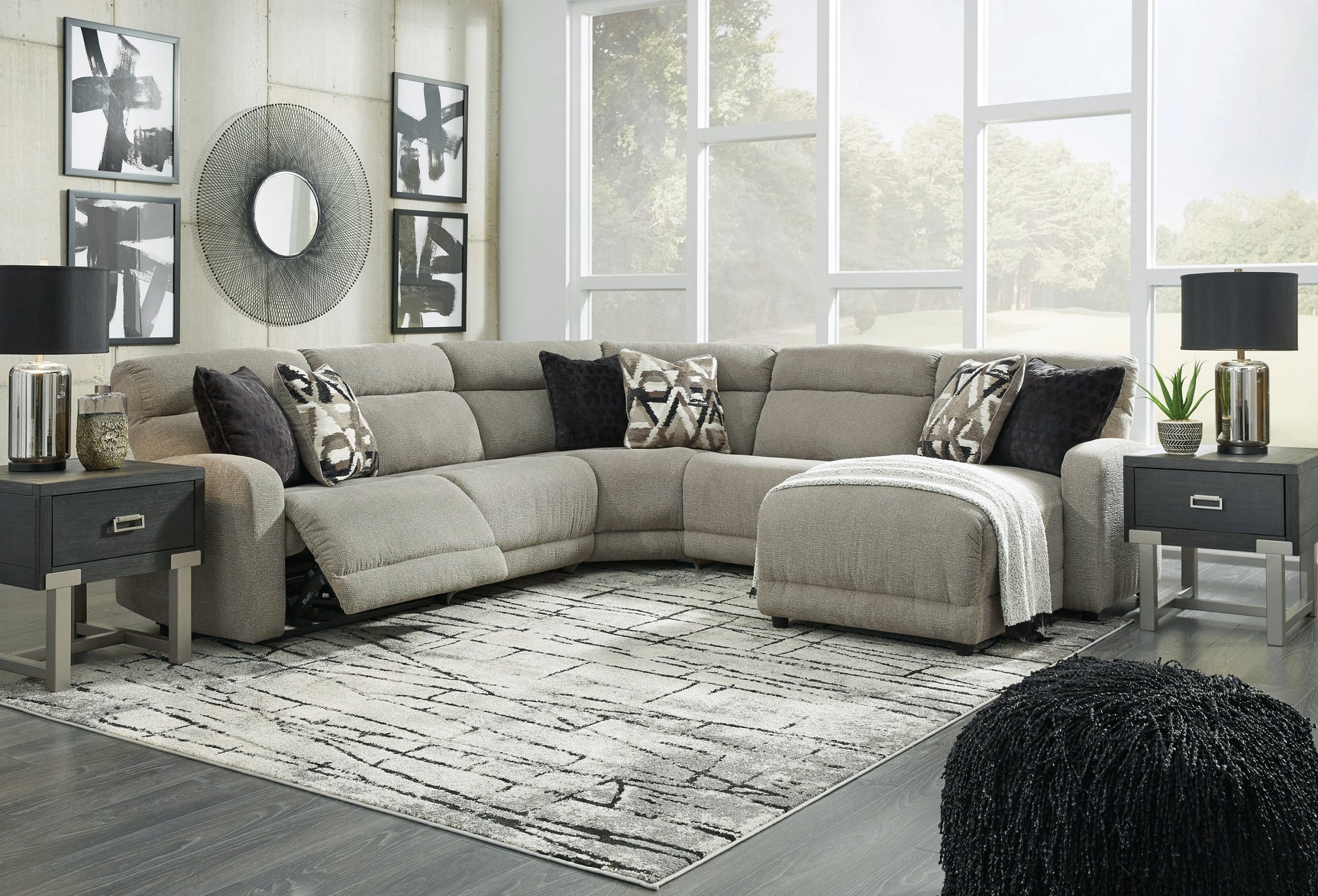 Colleyville Stone 5-Piece Power Reclining Sectional with Chaise - Ornate Home