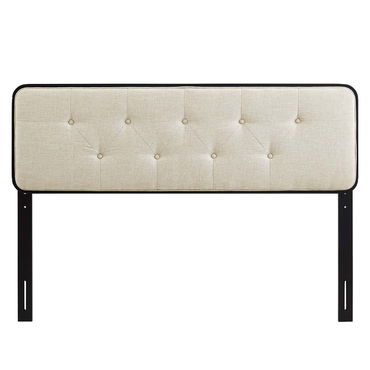 Collins Black/Beige Tufted Fabric and Wood Full Headboard - Ornate Home