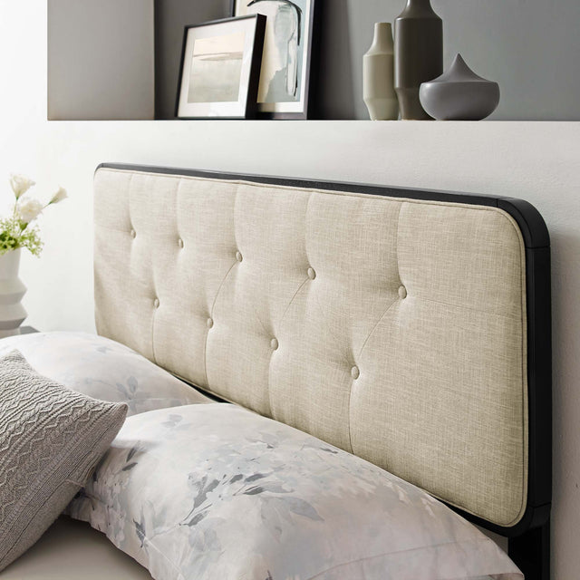 Collins Black/Beige Tufted Fabric and Wood Queen Headboard - Ornate Home