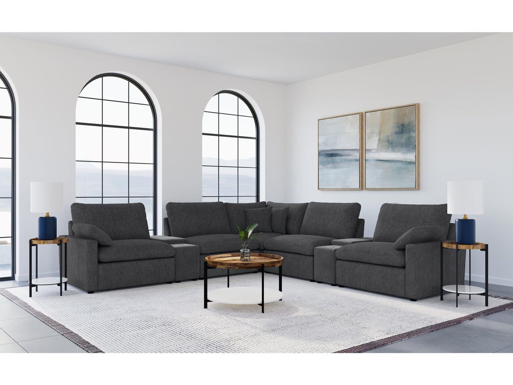 Collins Dark Grey 7-piece Modular Power Reclining Sectional - Ornate Home