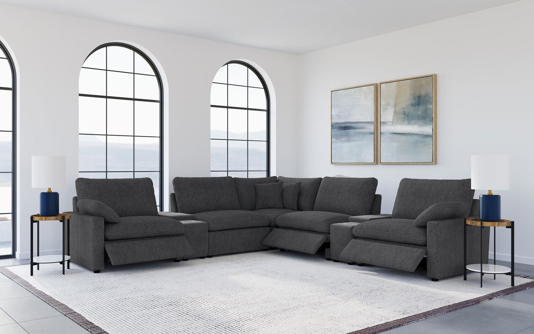 Collins Dark Grey 7-piece Modular Power Reclining Sectional - Ornate Home