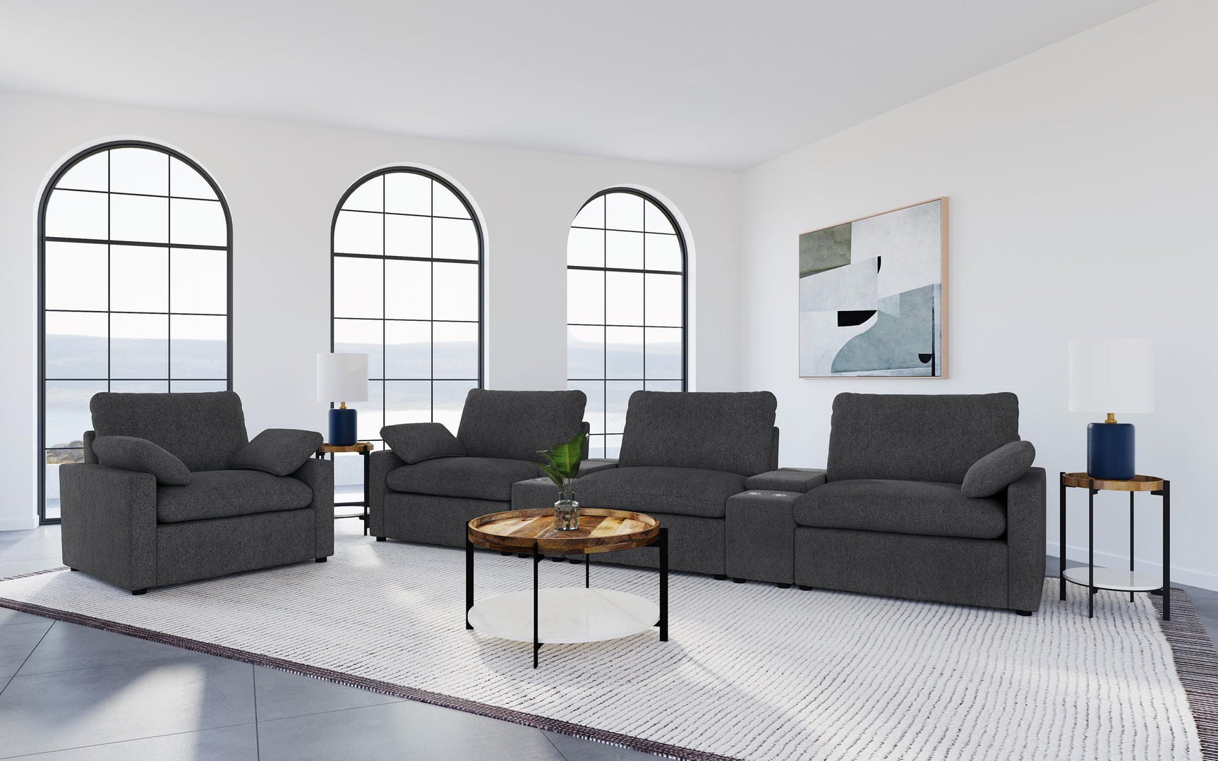 Collins Dark Grey Upholstered Power Recliner Chair - Ornate Home