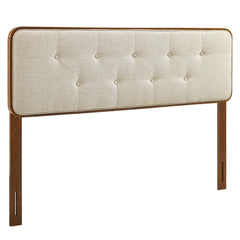 Collins Walnut/Beige Tufted Fabric and Wood Full Headboard - Ornate Home