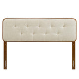 Collins Walnut/Beige Tufted Fabric and Wood Full Headboard - Ornate Home