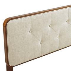 Collins Walnut/Beige Tufted Fabric and Wood Full Headboard - Ornate Home