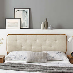 Collins Walnut/Beige Tufted Fabric and Wood King Headboard - Ornate Home