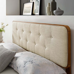 Collins Walnut/Beige Tufted Fabric and Wood Twin Headboard - Ornate Home