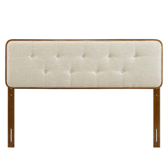 Collins Walnut/Beige Tufted Fabric and Wood Twin Headboard - Ornate Home