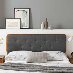 Collins Walnut/Charcoal Tufted Fabric and Wood Queen Headboard - Ornate Home