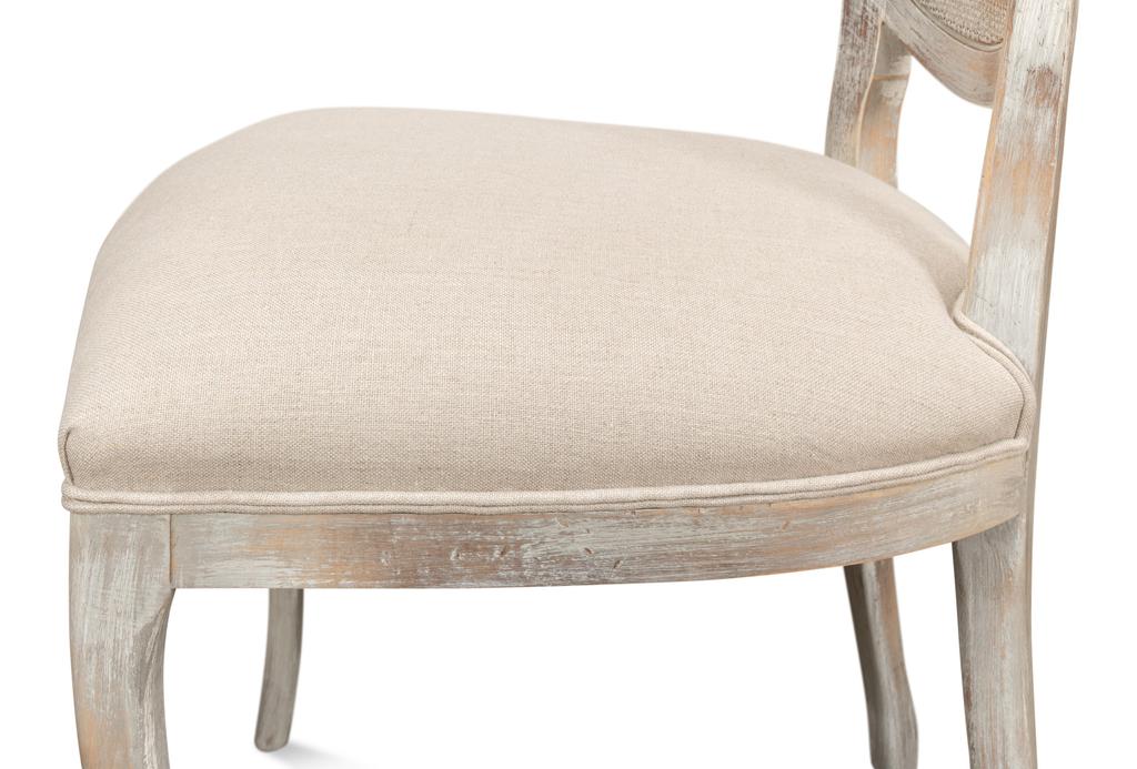 Colonial Grey Oval Cane Back Linen Flax Side Chair (Set of 2) - Ornate Home