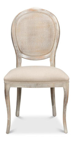Colonial Grey Oval Cane Back Linen Flax Side Chair (Set of 2) - Ornate Home