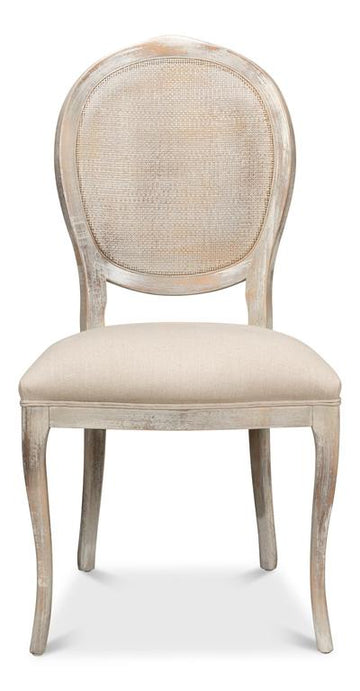Colonial Grey Oval Cane Back Linen Flax Side Chair (Set of 2) - Ornate Home