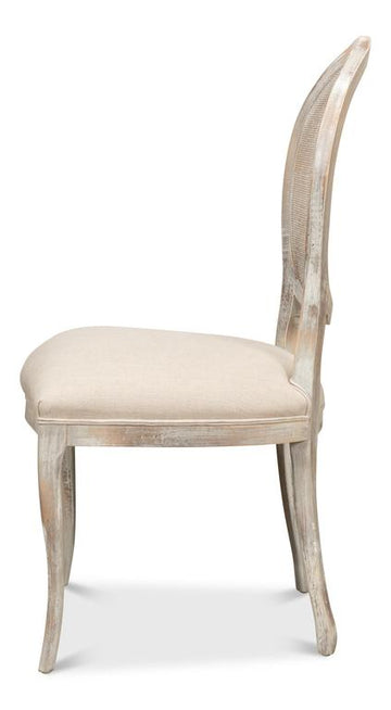 Colonial Grey Oval Cane Back Linen Flax Side Chair (Set of 2) - Ornate Home