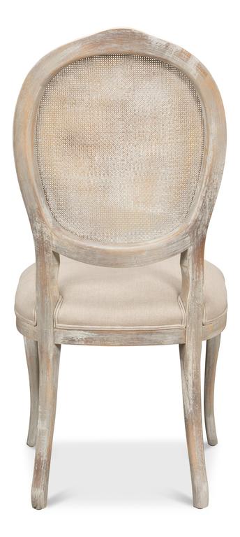 Colonial Grey Oval Cane Back Linen Flax Side Chair (Set of 2) - Ornate Home