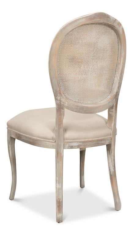 Colonial Grey Oval Cane Back Linen Flax Side Chair (Set of 2) - Ornate Home