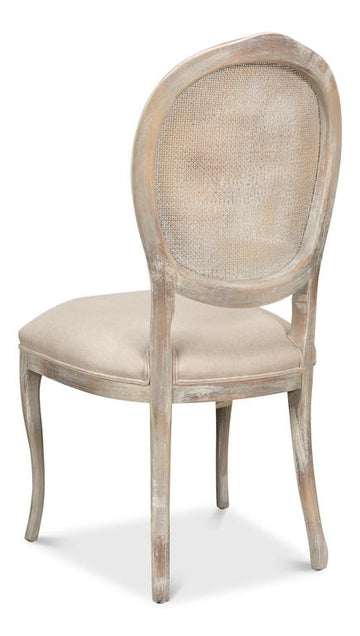 Colonial Grey Oval Cane Back Linen Flax Side Chair (Set of 2) - Ornate Home