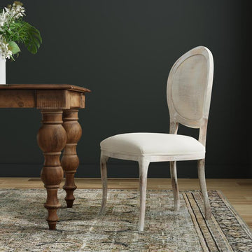Colonial Grey Oval Cane Back Linen Flax Side Chair (Set of 2) - Ornate Home