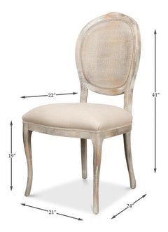Colonial Grey Oval Cane Back Linen Flax Side Chair (Set of 2) - Ornate Home
