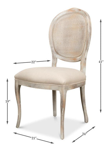 Colonial Grey Oval Cane Back Linen Flax Side Chair (Set of 2) - Ornate Home