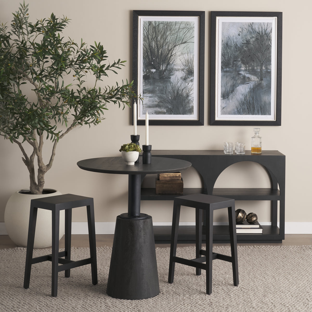Colony Black-Brown Solid Wood Counter Stool - Ornate Home