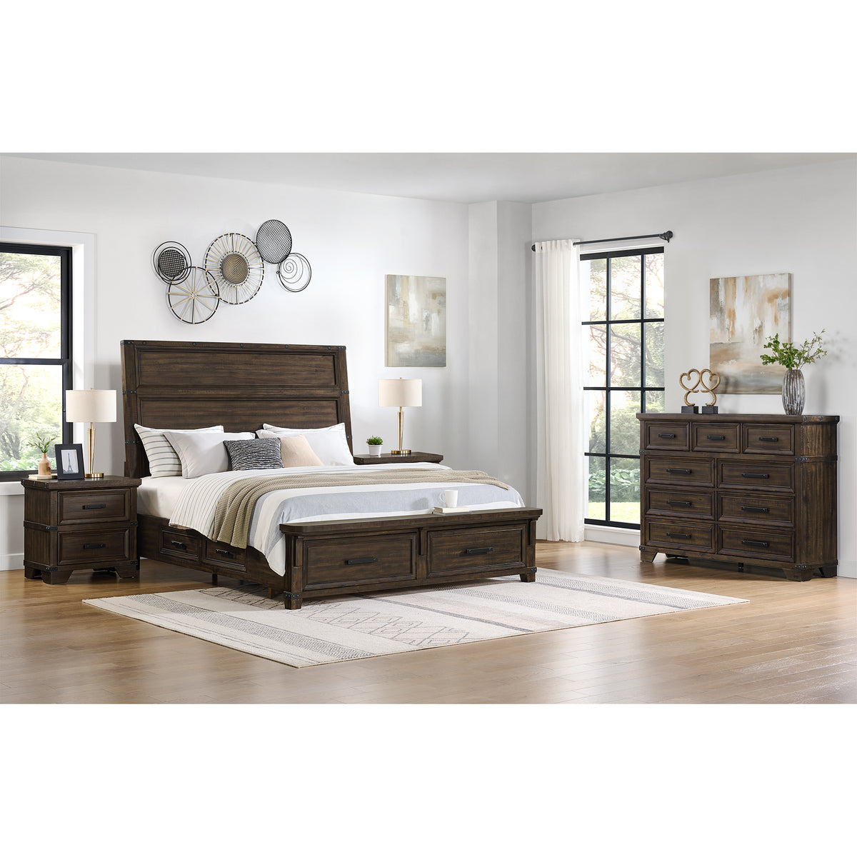 Colorado City Charcoal 4-Piece Queen Storage Bedroom Set with 2 Nightstands & Dresser - Ornate Home