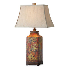 Colorful Flowers Orange/Red Table Lamp - Ornate Home