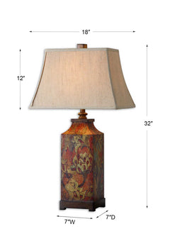 Colorful Flowers Orange/Red Table Lamp - Ornate Home