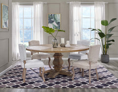 Column Brown 71" Round Pine Wood Dining Table - Ornate Home