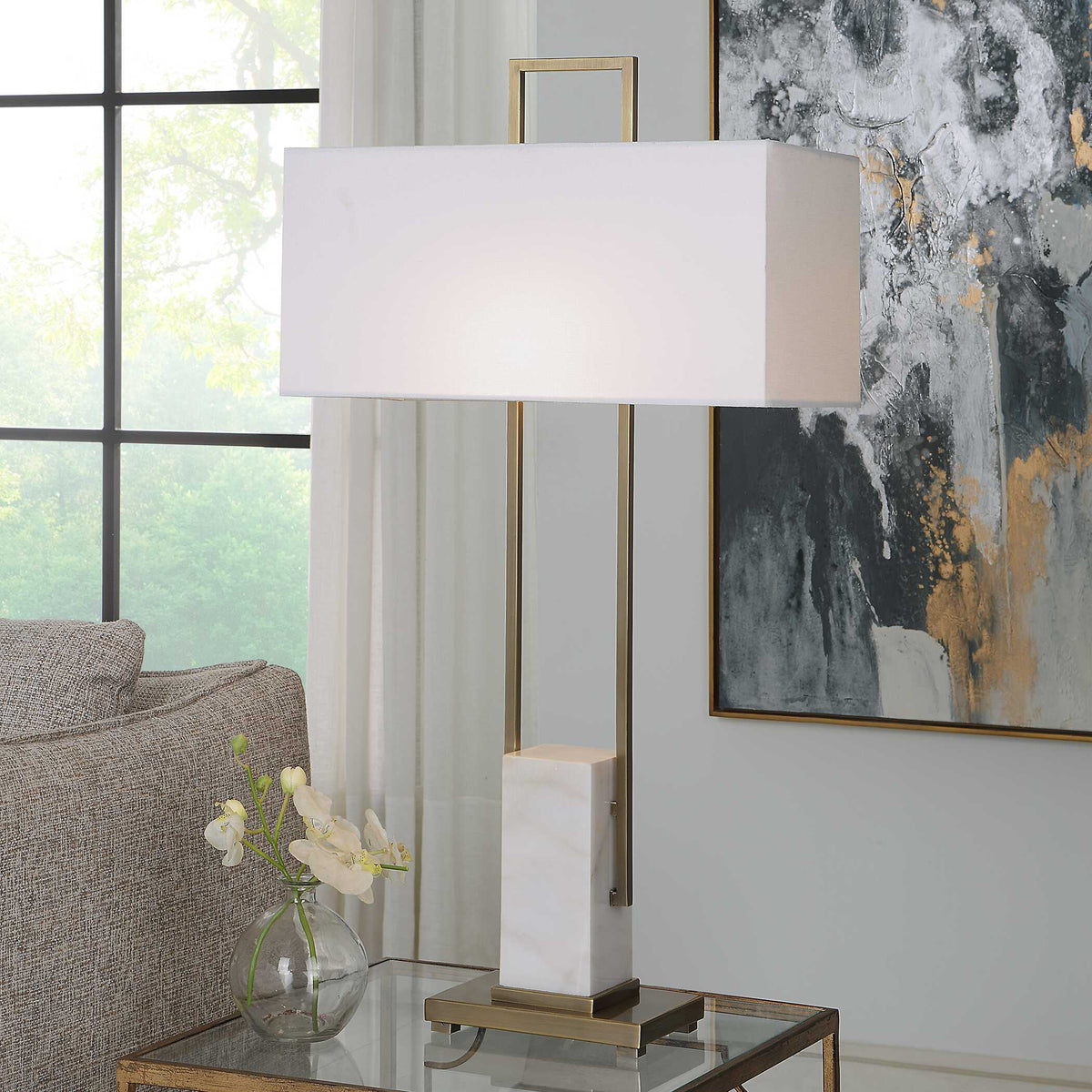 Column White Marble Table Lamp - Ornate Home