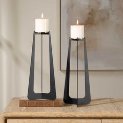 Columnar Black Candleholders (Set of 2) - Ornate Home