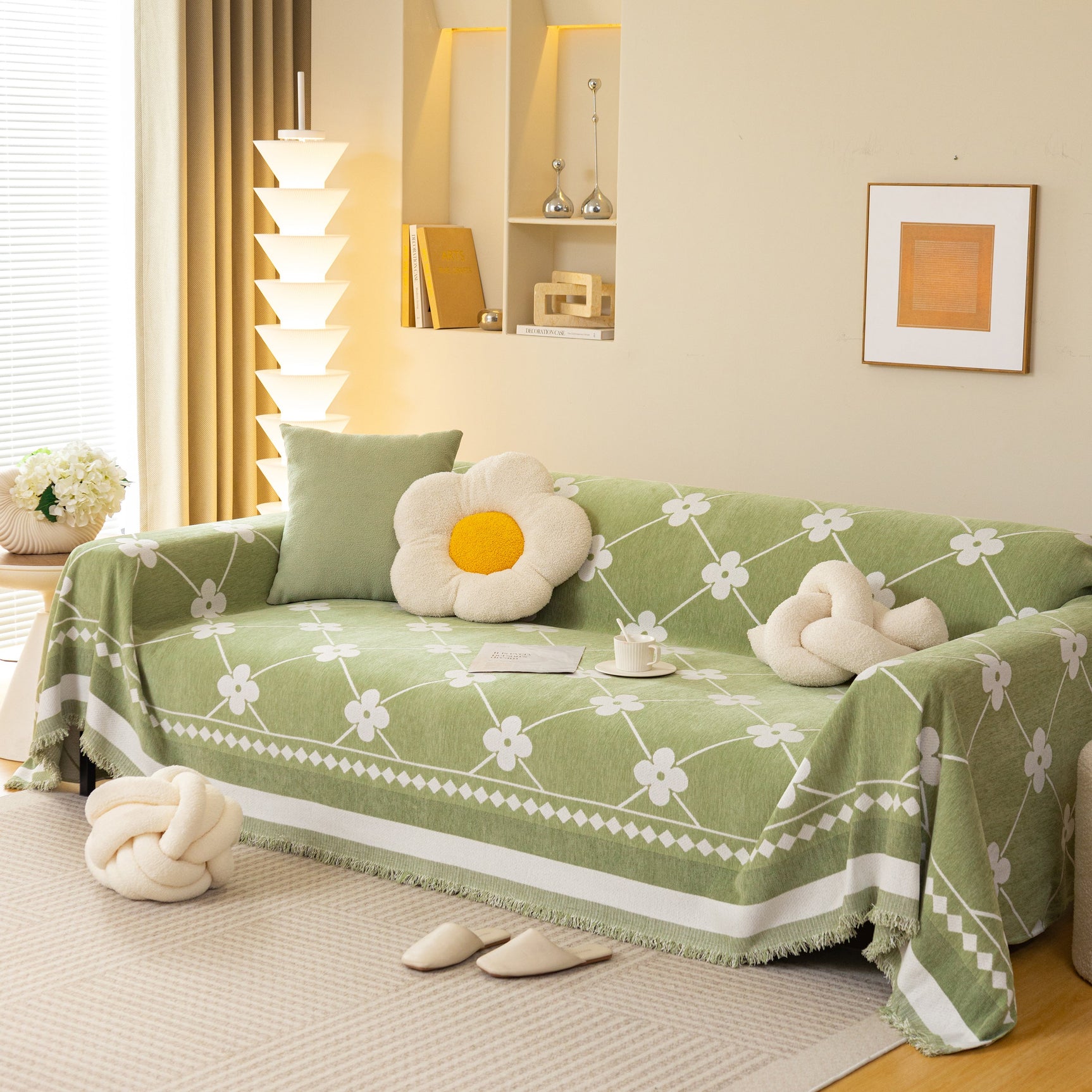 Comfy Four-Leaf Clover Hope Faith Love Luck Blanket for Couch, Chenille Scratch Proof Sofa Blanket Covers - Ornate Home